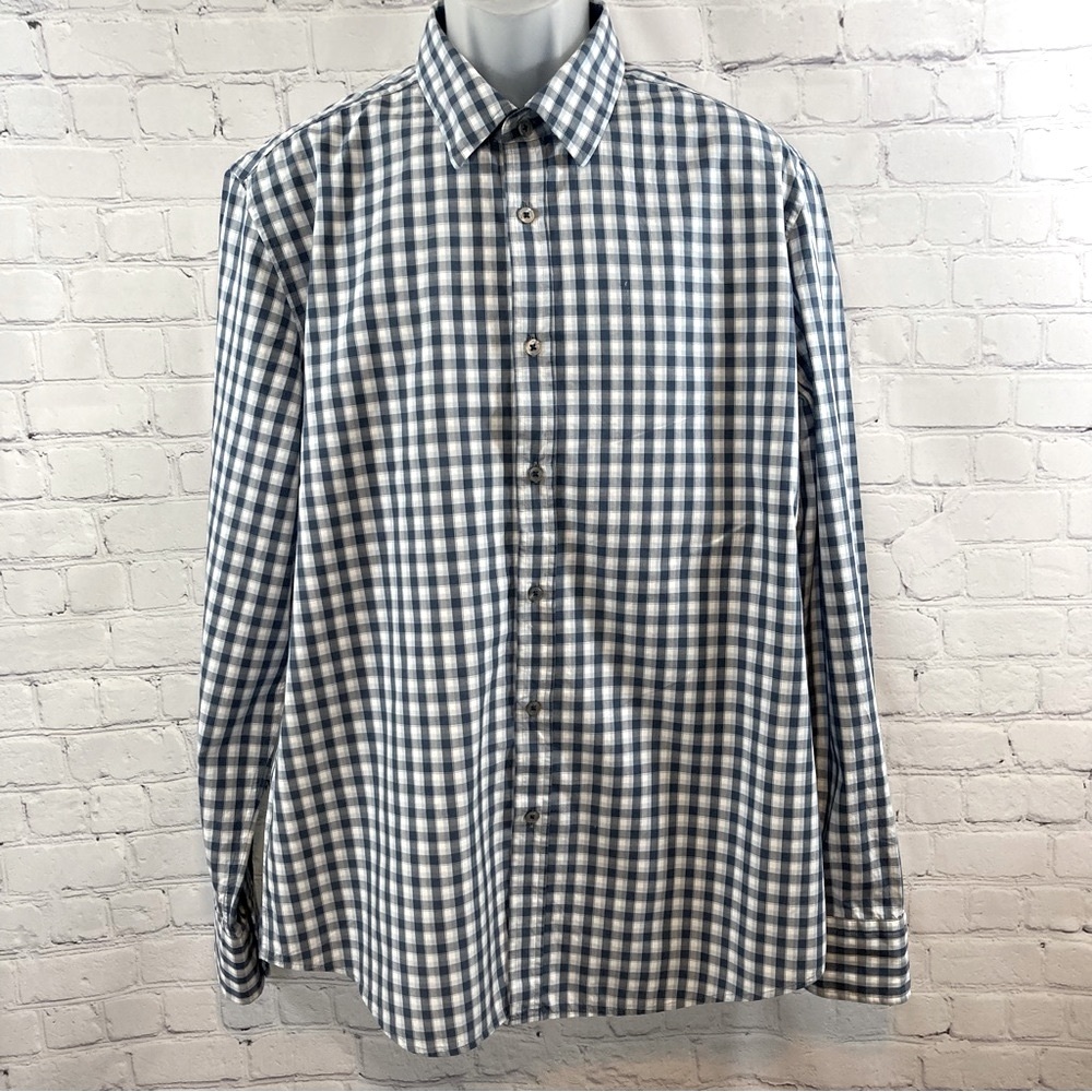Hugo Boss Mens Long Sleeve Dress Shirt, Regular Fit, Blue and White Plaid